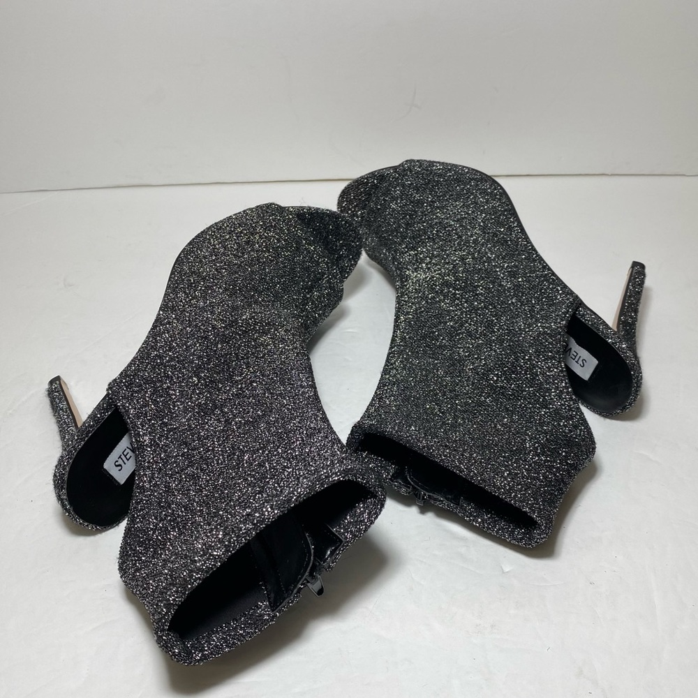 Steve Madden Rakel Glitter Bootie Sandal Heels Black Shimmer Women’s Size 8 - Picture 6 of 16